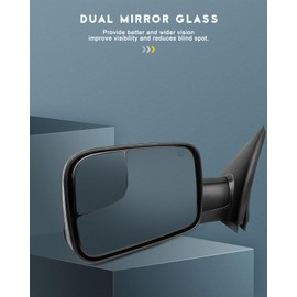 OCPTY Tow Mirror Fit For 2002-2008 For Dodge For Ram 1500 2003-2009 For Dodge For Ram 2500/3500 Towing Mirror Passenger Right Side Power Adjusted Heated Black