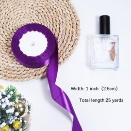 Hiswan Purple Ribbon for Gift Wrapping, 1 inch Polyester Satin Hair Ribbons for Flower Bouquet, Weeding Decoration, Baby Shower, Crafts Bows Fabric Christmas Ribbon 25 Yards