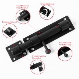 Heavy Duty Solid 304 Stainless Steel Slide Lock for Wooden,Fence,Yard Door,Barn Door,Interior,Outdoor, Padlock Latches Heavy Duty Barrel Bolts Safety. (Black 6.3 inch)