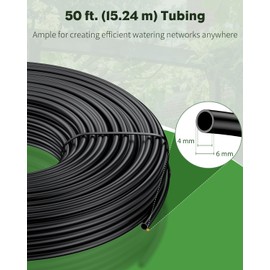 Pawfly 15M Drip Irrigation Hose 6MM Blank Distributor Hose for Drip Irrigation System Black Polyethylene Micro Drip Line Drip Irrigation Hose Roll for Garden Watering