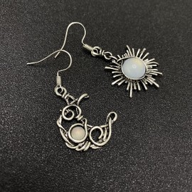 ANDPAI Unique Chic Abstract Hollow Black Vintage Silver Asymmetry Moon Star Sun Dangle Drop Earrings Black Moonstone Moon Hypoallergenic Earrings for Women Statement Jewelry Gifts (Light Blue)