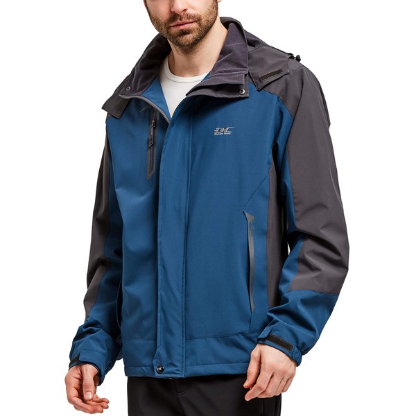 Men Casual Hooded Rain Jacket-Diamond Candy lightweight Waterproof Softshell Raincoat Outdoor Sportswear, Large, Dark Blue