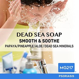 MG217 Psoriasis - Jabón exfoliante en barra del Mar Muerto, suaviza y calma con agentes exfoliantes naturales, aloe vera, extracto de papaya y piña para el cuidado de la piel de la psoriasis, 5 onzas