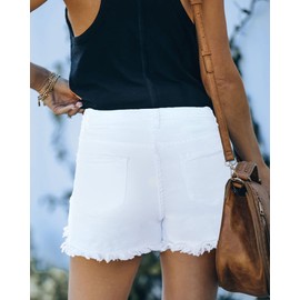 Ancapelion Women's Denim Shorts, Medium Waist Crimping Hot Pants, Ripped Denim Shorts for Summer, A-White