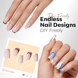 modelones Puntas de uñas de gel cuadradas cortas, 360 uñas postizas transparentes pregrabadas, cobertura total, semimate, 15 tamaños, puntas de gel ac