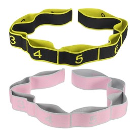PATIKIL Exercise Bands, 35.4 Inch 2 Pcs Yoga Stretching Strap Latin Elastic Bands for Physical Dance Stretch Pilates Resistance Bands for Working Out, Gray Pink/Yellow Black