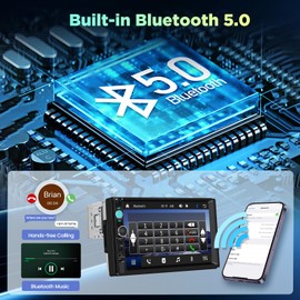 NHOPEEW 7 Inch Single Din Touchscreen Car Stereo with Carplay and Android Auto - 1 Din Carplay LCD Screen Radio with Mirror Link, Bluetooth 5.1, FM Radio, Steering Wheel Control + Rearview Camera