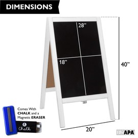 Wooden A-Frame Sign with Eraser & Chalk - 40 x 20 Inches Magnetic Sidewalk Chalkboard – Sturdy Freestanding White Sandwich Board Menu Display for Restaurant, Business Or Wedding