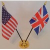 USA United States Of America Union Jack 2 Flag Friendship Table Display With Gold Base