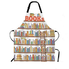 WONDERTIFY Books Apron,Doodle Books Shelves Collection with Books and Ladder Library Bib Apron with Adjustable Neck for Men Women,Suitable for Home Kitchen Cooking Waitress Chef Grill Bistro Apron