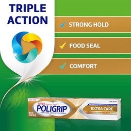 Super Poligrip Extra Care - Crema adhesiva para dentaduras postizas sin zinc, 2.2 onzas (paquete de 4)