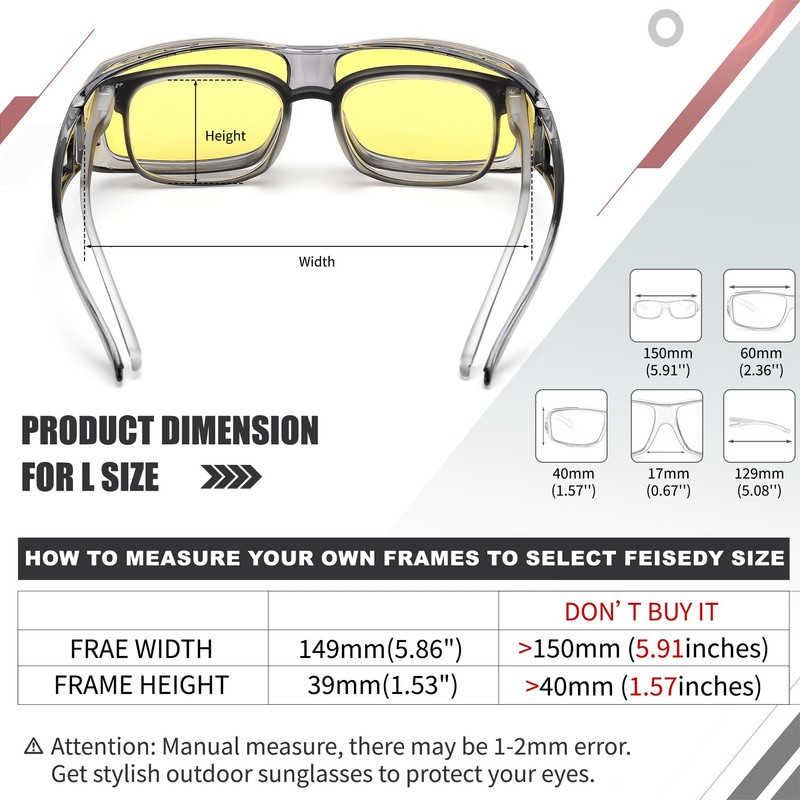 FEISEDY Fit over Anti-Glare Polarized Wrap Sunglasses Night Driving Rectangular