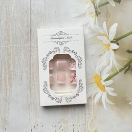 24Pcs French Tip Toe Nail Press ons, Short Square Fake Toe Nails Full Cover False Toenails with Flower Butterfly Charms Designs Shiny Rhinestone Glue on Toenails Summer Stick on Toenails for Women