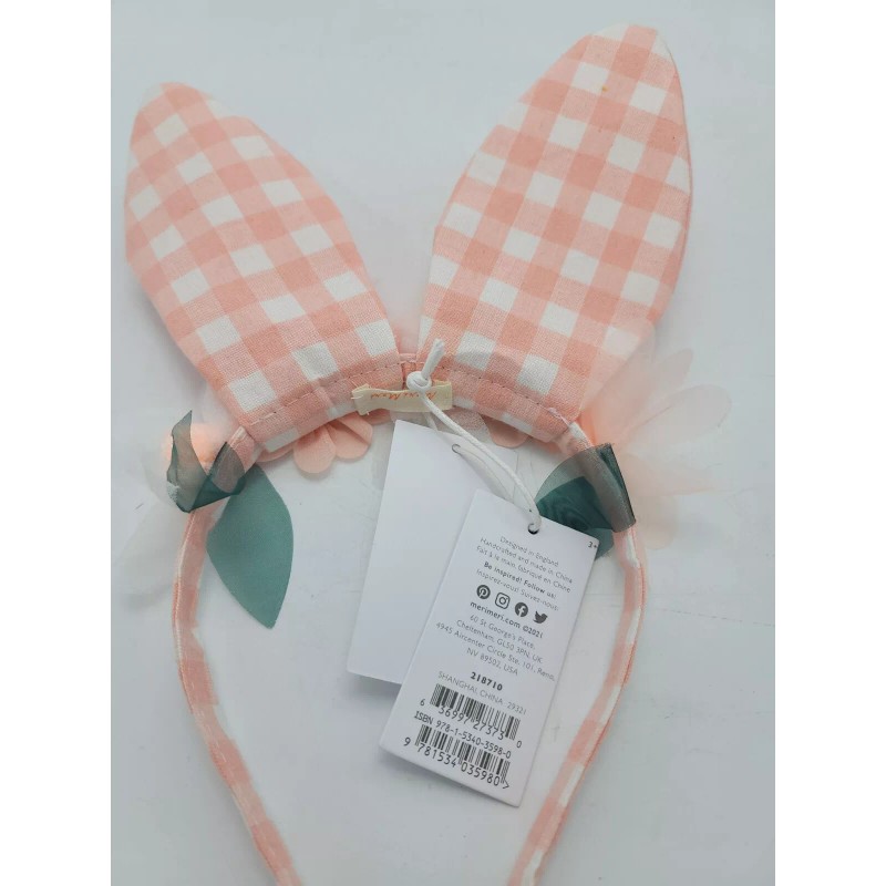 Meri Meri Headband Bunny Rabbit Ears Easter Checkered Gingham Party