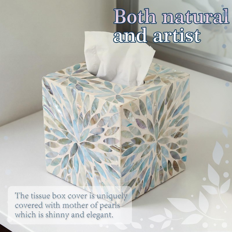 Reallnaive 5.9 Inch Cube Mother of Pearl Tissue Box Cover
