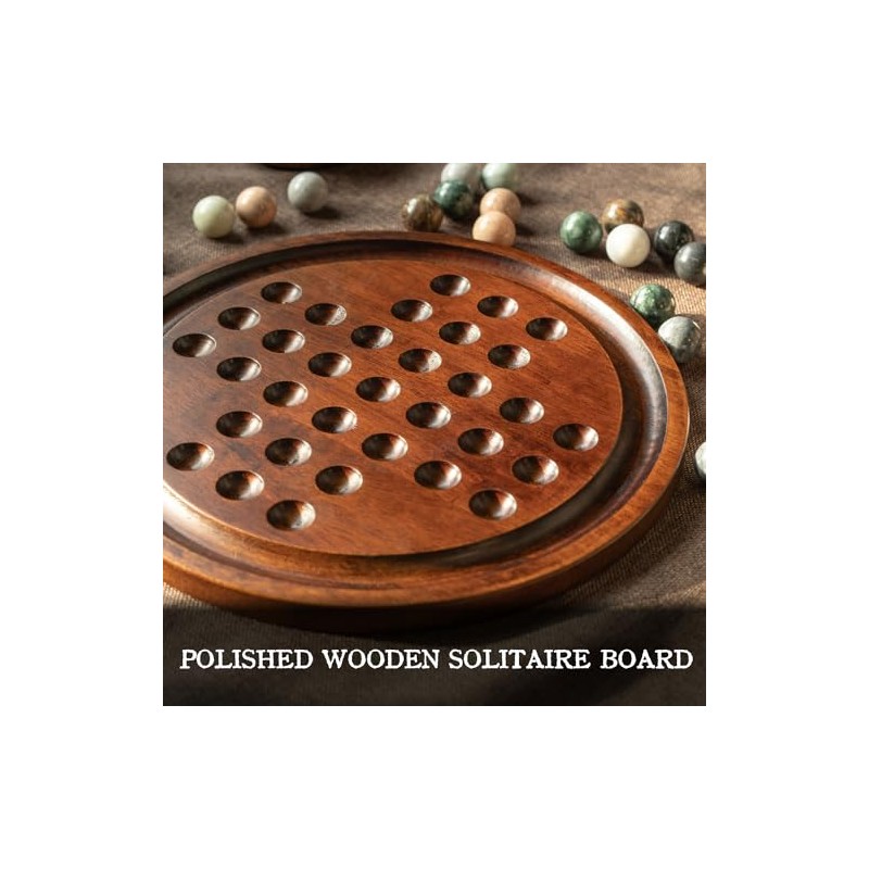 Deluxe Solitaire Game Set: 12.6'' Solid Wooden Board, 32 Natural