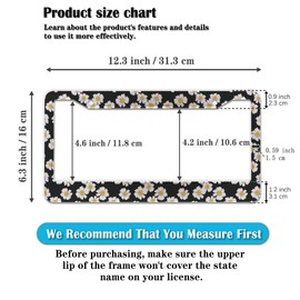 License Plate Protector Black and White License Plate Frames White Daisy Black Decorative Universal Aluminum Car Accessory 2 Pack with Screw Covers Set