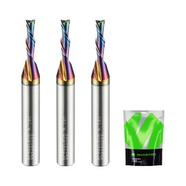 Sharpro 1/8 Downcut Router Bit 1/4 Shank, Spiral CNC Router Bits with Coating, Down Cut Carbide End Mills for Woodcraft, Engraving, Mortising, Acrylic and Aluminum(3PCS)