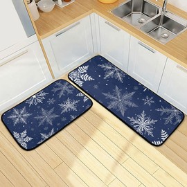 ALAZA 2 Pcs Christmas Kitchen Rugs and Mats for Floor Christmas Snowflake Blue Non Slip Kitchen Mats Sets Merry Christmas Decorations Winter Runner Rug Xmas Decor 20"x28"+20"x47"