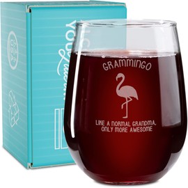 On The Rox Drinks Wine Gifts for Grandmothers- 17 Oz Grammingo Like A Normal Grandma, Only More Awesome Engraved Stemless Wine Glass - Unique Funny Birthday, Mother's Day Gifts for Granny, Nana