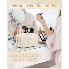 Vlando Gift for Women Small Cosmetic Pouch Make up Bag PU Leather Makeup Bag Monogram Gifts for Teen Girls Women Preppy Stuff C