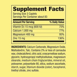 Calcio  Magnesio  Zinc  Vitamina D3  250 Caps  Premium