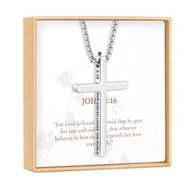 Ldurian Cross Chain for Men,JOHN 3:16 Holy Bible Quote Mens Cross Necklaces Inspirational Bible Verse Pendant Guys Necklaces, 20inch Stainless Steel Religious Christian Religious Gifts