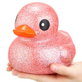Juguete gigante de 6.89 pulgadas de goma con purpurina de pato de goma con purpurina, para baño de pato grande, con sonido, juguete para la ansiedad, para baby shower, cumpleaños, fiesta, regalo de verano, playa (rosa)