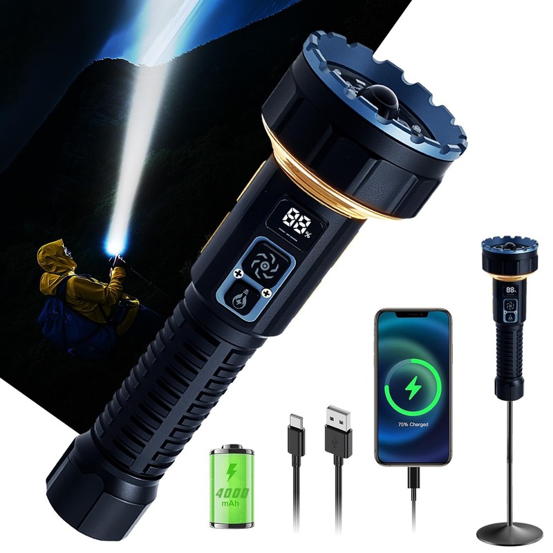 FANT.LUX Flashlight Rechargeable, 35000LM Bright Tactical Flashlights, 4000mAh with LCD