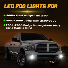 Daikokuya LED Fog Lights for Dodge 2002-2008 Ram 1500, 2003-2009 Ram 2500 3500 Pickup 2004-2006 Durango Upgrade and Modified 1 Pair Led Fog Lamp【4 Star】