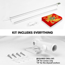 G128 Combo Pack: 6 Ft Aluminum Spinning Flagpole (Silver) & Montenegro Montenegrin Flag 3x5 Ft, LiteWeave Pro Series Printed 150D Polyester | Pole with Flag Included