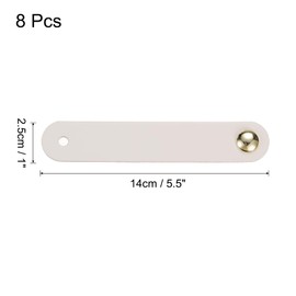 QUARKZMAN 8 Pack Leather Drawer Handles, Single Hole Leather Drawer Knob, Furniture Dresser Handles with Screws for Dressers Drawers Cupboard Kitchen Cabinet, Cream/Gold