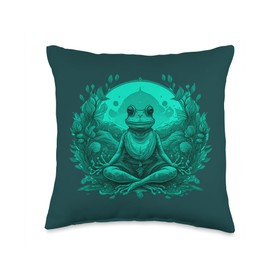 Frosch nature Yogateacher Yoga Meditation Mandala Frog as Yoga Teacher Guru Meditation in Lotus Seat Throw Pillow, 16x16, Multicolor