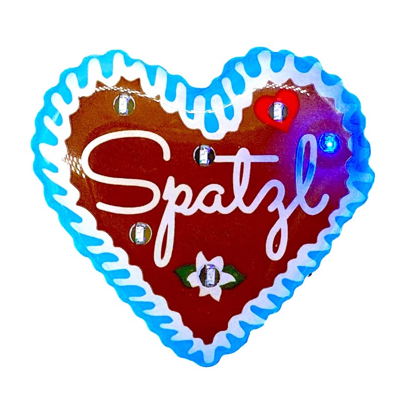 LED Badge Pin "Spatzl" in Gingerbread Heart Design for Weddings