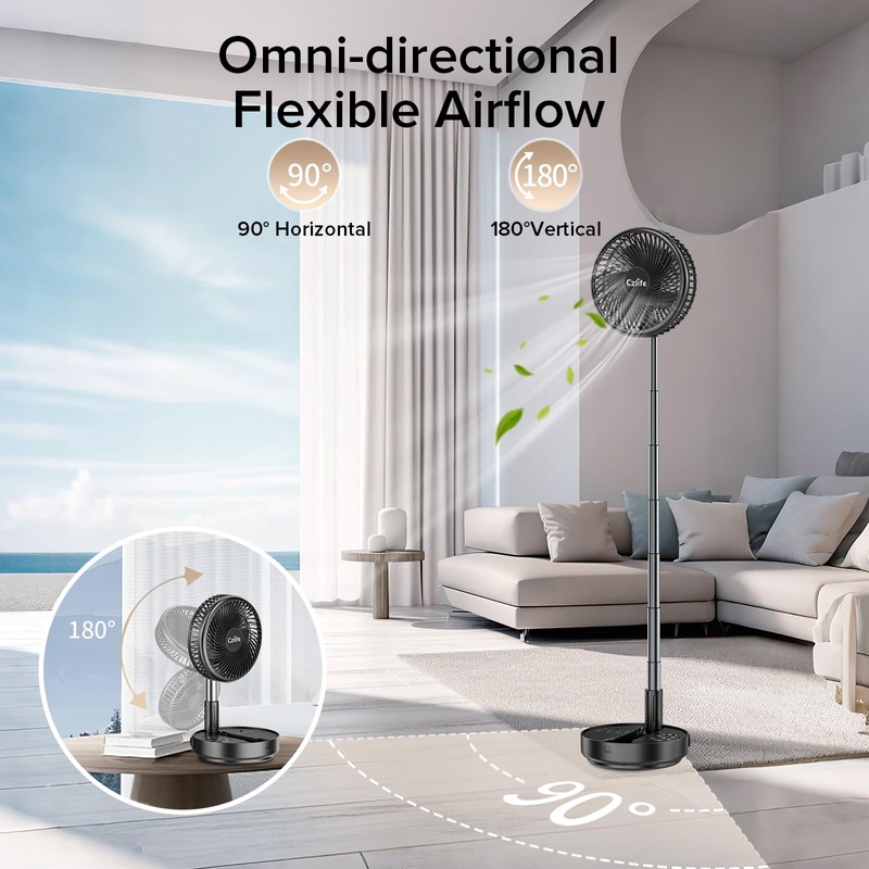 Czlife F9 Portable Fan, 10000mAh Rechargeable Battery Powered for Travel