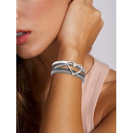 Long tiantian Heart Bracelets for Women Leather Warp Bracelets Boho Bracelets for Women Layered Heart Leather Bracelets Stack Trendy Jewelry Valentines Bracelets for Women Gifts