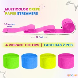 KatchOn, 656 Feet, Crepe Paper Streamers – 8 Rolls | Colorful Streamers for Birthday, Wedding, Baby Shower, Back To School | Paper Streamers for Fiesta, Summer, Tropical, Luau, Hawaiian Party Decor