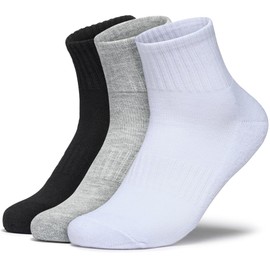 TSLA 3 Pairs Men and Women Athletic Short Crew Socks, Cotton Blend Cushion Quarter Socks, Sport Running Socks MZS403-KGW Large