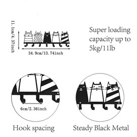 WeiLaiKeQi Wall Mounted Coat Hanger Metal Black Cat Key Holder Wall Art Decoration for Clothes