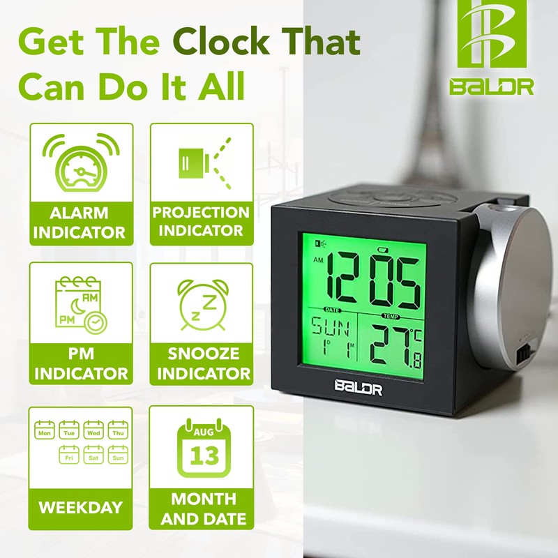 Baldr Digital Dimmable Projection Clock Ceiling Constant Adjustable Time Projector