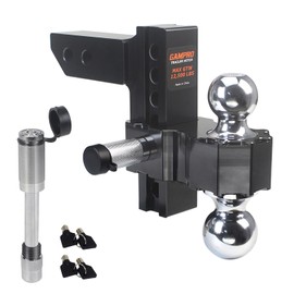 GAMPRO Adjustable Trailer Hitch (2-Inch Receiver), with 8 Inch Drop/Rise Chrome Plated Steels Balls, Heavy Duty Aluminum Tow Hitches (12,500 LBS GTW) with Weatherproof Anti-Theft Locking Hitch Pins