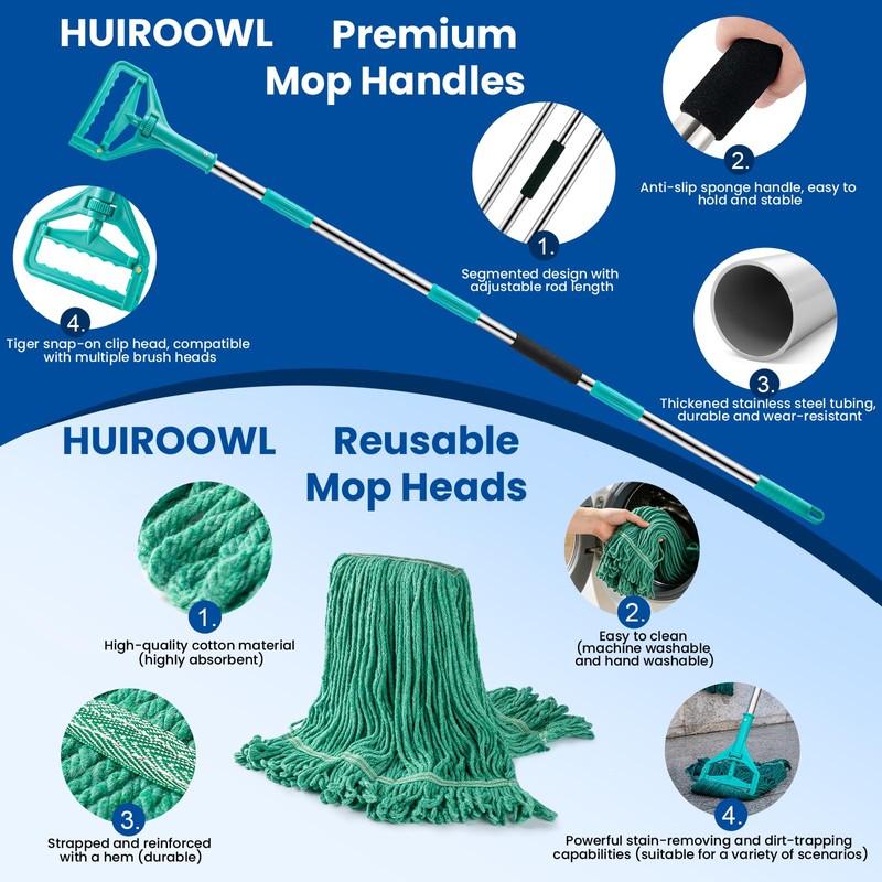 Commercial Mop with 3 Replacement Heads & 1 Handles, 64"