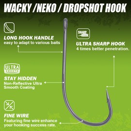 Drop Shot Hooks Wacky Rig Neko Bass Fishing Finesse Worm Size 2/0~#4 25Pack Bulk (2/0 Pack of 25)