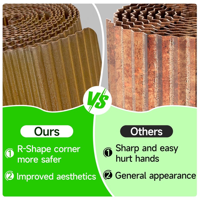 Corrugated Garden Edging,6"×20Ft Pre-Rusted Landscape Edging & Lawn Edging Border,Metal