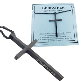 Enduring Gifts Godfather Proposal Gifts, Cross Necklace for Men, Stainless Steel, Black