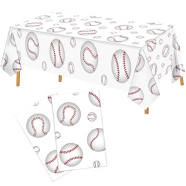 Lemicin 2 Pack Baseball Tablecloths, 54 x 108 Inch Disposable Plastic Baseball Pattern Tablecover Rectangular Table Cloth for Kids Sports Baseball Birthday Party Outdoor Picnics Dining Supplies