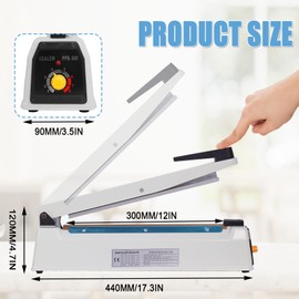 𝐈𝐫𝐨𝐧 Bag Sealer Heat Seal Machine, 12 Inch Impulse Heat Sealer Machine for Cookies Mylar Bags Plastic Bag With Extra Replace Element Grip,White(400W)