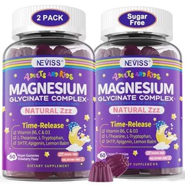 Magnesium Glycinate Gummies for Adults & Kids 4+, Sugar Free Magnesium Bisglycinate Supplement 400/200mg with B6D3, L-Theanine for Sleep & Relaxation,