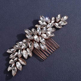 Lenjicons Teardrop Rhinestone Hair Comb Bridal Headpiece Rhinestone Wedding Hair Comb Luxury Crystal Bridal Headband Wedding Hair Accessories for Women (rose gold)