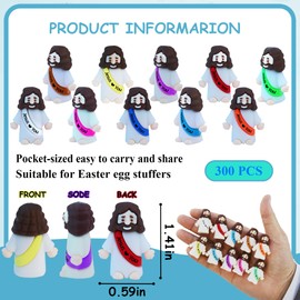 TFengfly 300 Pcs Little Jesus Figures Small Easter Jesus Loves You Toys 10 Colors Mini Rubber Jesus Miniatures to Hide and Seek Religious Gift Party Favors Easter Egg Stuffers Sunday School (300)